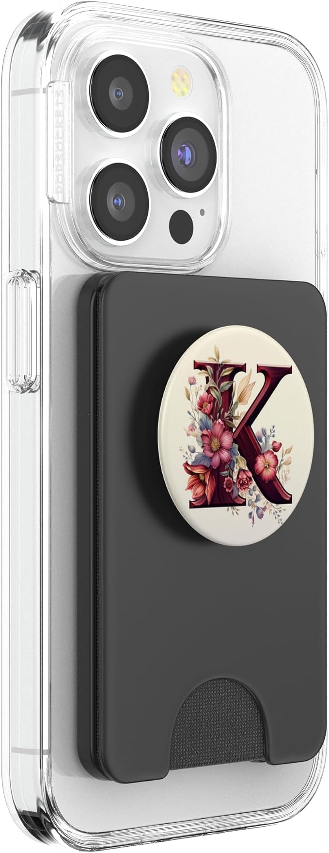 Beige Maroon Floral Initial Letter K Monogram Flowers PopSockets Adhesive PopGrip