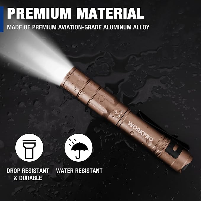 WORKPRO Rechargeable Pen Light 2 Pack Ultra-Compact EDC Flashlight Black | Mini Flashlight Pocket Flashlight with Clip Memory Function and 2 x USB C Cable Included