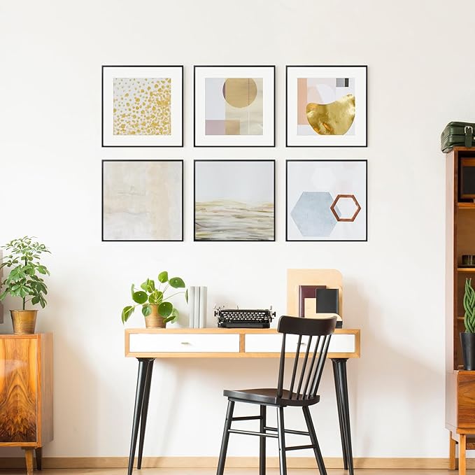 16x16 Metal Square Picture Frame For Wall With Mat For 12x12, 16''x16'' Aluminum Photo Frames With Tempered Glass For Home Decor, Minimalist Modern Poster Frame Horizontally Vertically, Black