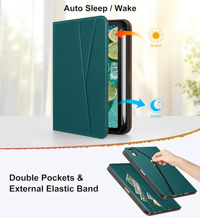 DTTO for iPad mini 7 A17 Pro 2024 aslo fit iPad mini 6 2021 Brown | 360 Degree Rotating Premium Faux Leather Folio Stand Cover with Pencil Holder Auto Sleep/Wake Multiple Angles Hand Strap