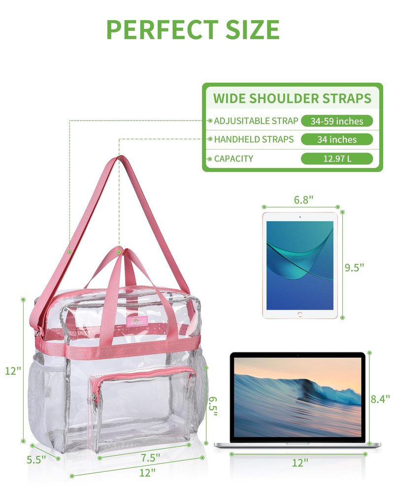 MAY TREE Clear Vinyl Tote Bag, Pink, 12 x 6 x 12 in