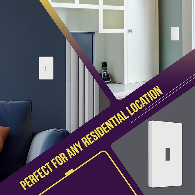 ENERLITES Screwless Toggle Switch Wall Plate, Child Safe Light Switch Cover, Standard 1-Gang 4.68" x 2.93", Unbreakable Polycarbonate Thermoplastic, UL Listed, SI8811-W-5PCS, Glossy, White, 5 Pack
