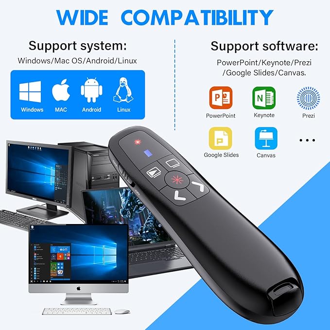 NinjaABXY Presentation Clicker with 2-in-1 USB Type C, Wireless Presenter Remote Clicker for PowerPoint Presentations, Pointer RF 2.4GHz USB PowerPoint Clicker Slide Advancer with Volume Control