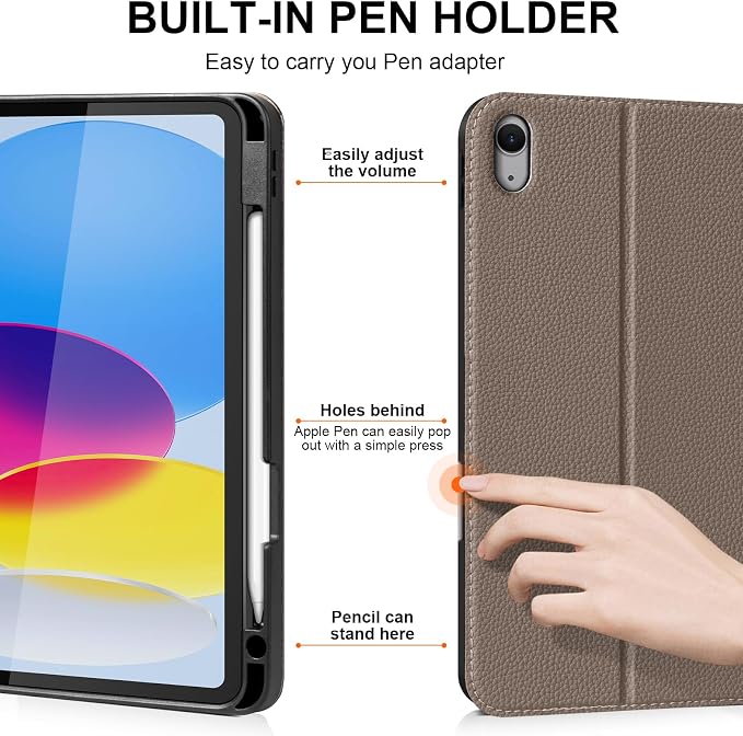iPad Case 11th Gen 11 &amp 10th Gen 10.9 with Pencil Holder Black | Slim Premium Leather Smart Cover Auto Wake/Sleep Multi-Angle Protective Stand