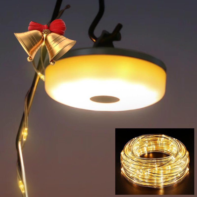 HAMLITE Camping String Lights,2 in 1 Outdoor Waterproof Portable Stowable String Light with 5 Lighting Modes(32.8Ft), USB Camping Lights, Rechargeable String Lights for Yard Hiking,Christmas