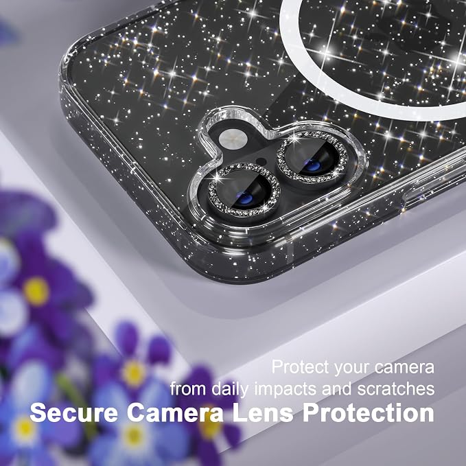 Choiche for iPhone 15 Pro Max Case Compatible with MagSafe Glitter Black | Women Girly Cute Glitter Sparkly Magnetic Phone Case with Diamond Camera Lens Protectors Military-Grade Drop Protection 6.7