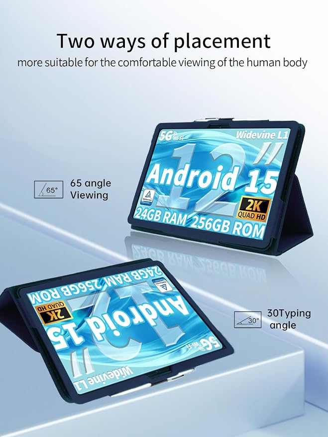Case for QDDQ TAB9 Tablet 12 inch Android 15 TabletsUYRUREL Leather Slim Folding Stand Cover with Hand Strap Magnet for Men Women Full ProtectionBlue.