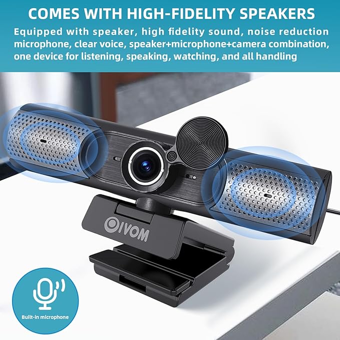 Oivom Webcam with Microphone and Speaker, 1080P Web Camera for Desktop Computer Laptop, USB Camera with Physical Privacy Cover,Plug and Play, Streaming Webcam, Wide Angle PC Cam (1080p mic Speaker)