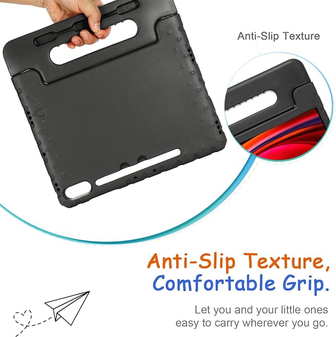 Kids Case for Samsung Galaxy Tab S10 FE Plus 13.1 (2025) Techcircle Handle Stand Light EVA Foam Bumper Protective Rugged Drop Protection Child Proof Cover Black
