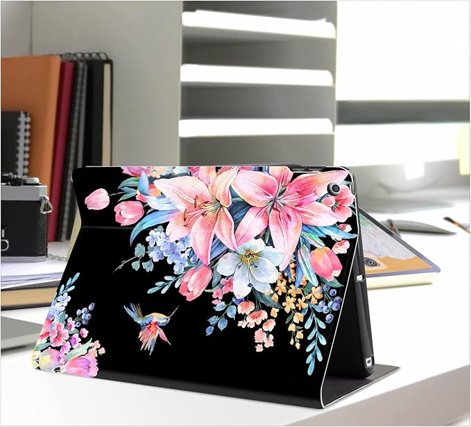 Vimorco for iPad 10.2 Case 9th Generation Cover Flower Cats for iPad 9th/8th/7th Generation Case Slim Soft Rubber Back Adjustable Stand Auto Wake/Sleep Smart Black Cat