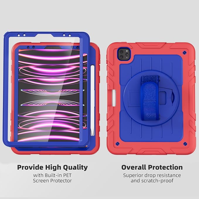 iPad Pro 11 inch Case with Rotating Stand &amp Shoulder Strap Heavy Duty Shockproof Cover with Pencil Holder for iPad Pro 11-inch 4th/3rd/2nd/1st Gen (Black)