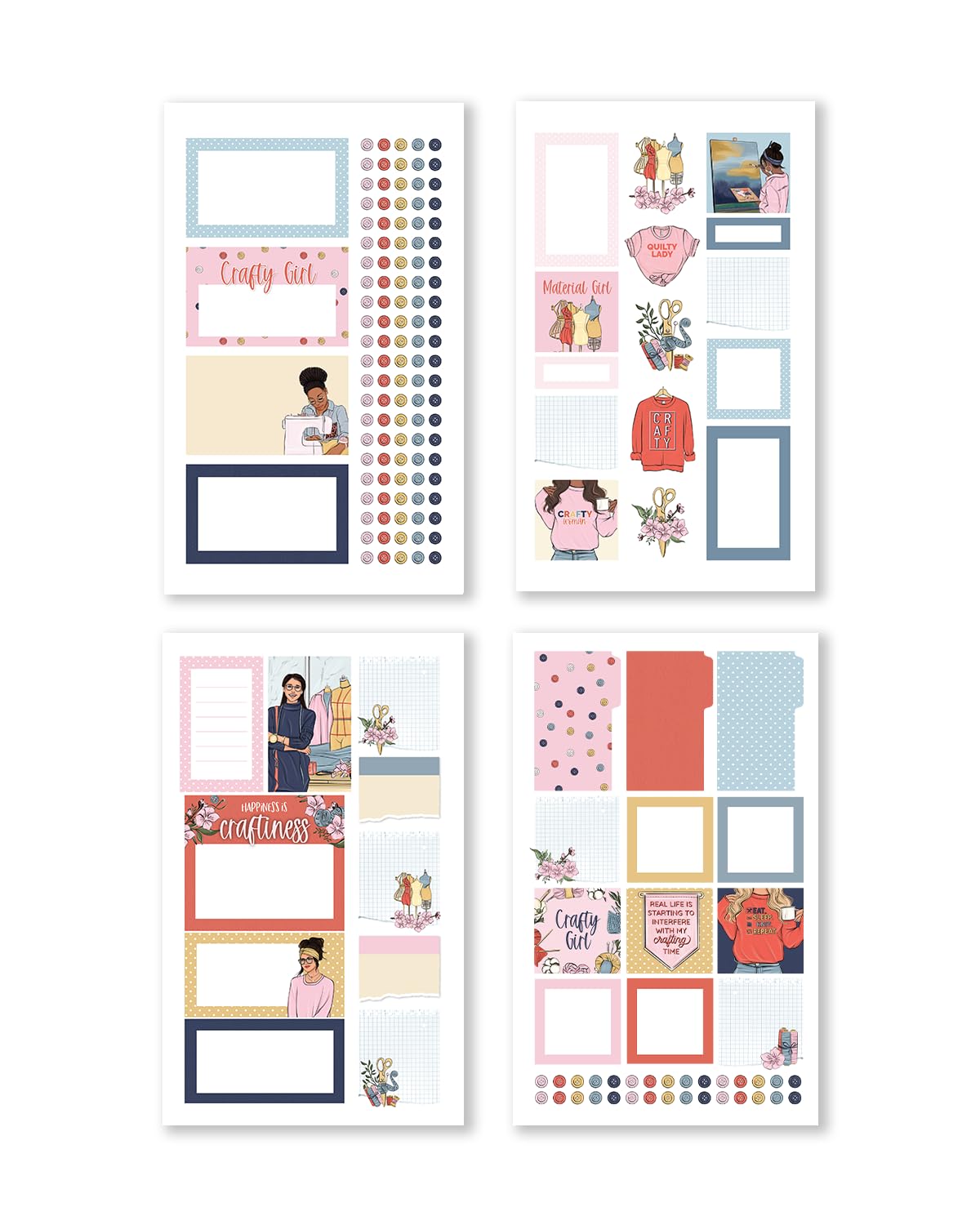 Rongrong Let's Get Crafty Planner Stickers Book for Planners, Calendars, Journals and Projects – Premium Quality Hand Drawn Creative Sewing Knitting Supplies – Scrapbook Accessories – 24 Pages