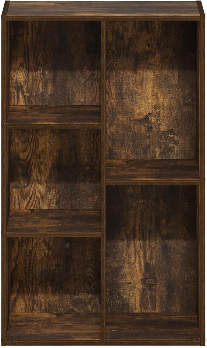 Furinno LUDER Book Shelf, 5-Cube Bookshelf, Bookcase with Open Shelf, Tool Free Assembly, 9.4 x 19.7 x 31.5, for Living Room, Bedroom, Home Office, Amber Pine