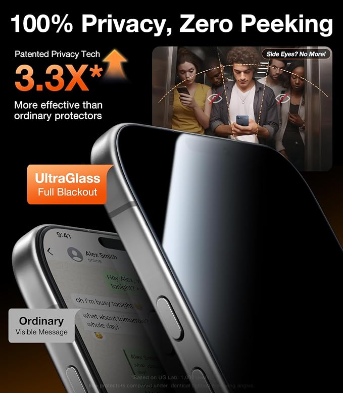 UltraGlass Unbreak Top 9H+ Glass for iPhone 15 Screen Protector (12FT Military Grade Shatterproof &amp Longest Durable) Screen Protector iPhone 15 Tempered Glass Full Coverage 2 Pack