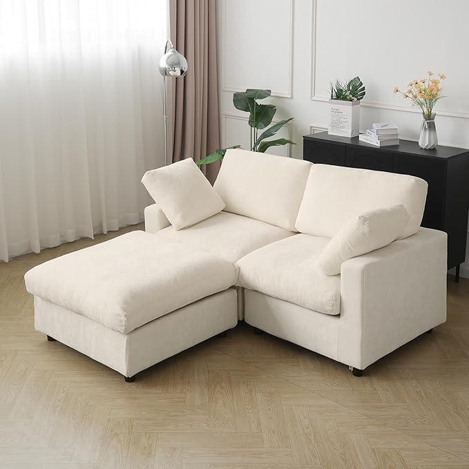 JACH 67" Love Seat Sectional Couches with Chaise Ottoman, Modern Convertible Modular Sofa, Cloud Sectional Couch, Sofa Covers Washable, Minimalist Couch for Living Room, Bedroom, Apartment, Beige