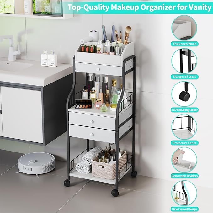 HapiRm Floor Makeup Organizer Storage - Vanity Skincare Make Up Organizers and Storage with Drawers, Cosmetics Display Cases Holder for Skin Care Nail Polish Perfume Makeup Brush