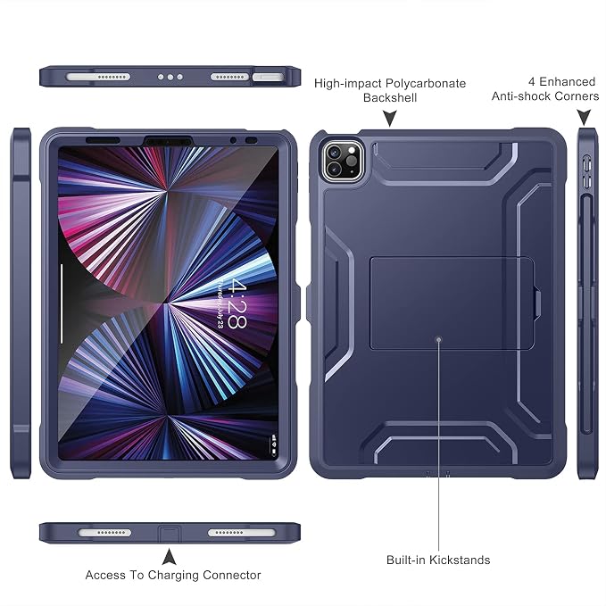 Soke Case for iPad Pro 11 Inch 2022/2021/2020/2018/iPad Air 5th/4th GenerationBuilt-in Screen Protector - Support 2nd Apple Pencil Charging - Heavy Duty Rugged Protective Kickstand Case - Black