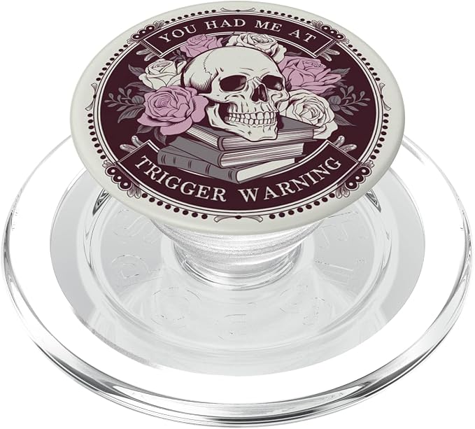 Librarian Skeleton Trigger Warning Book Reading Lover Floral PopSockets Adhesive PopGrip