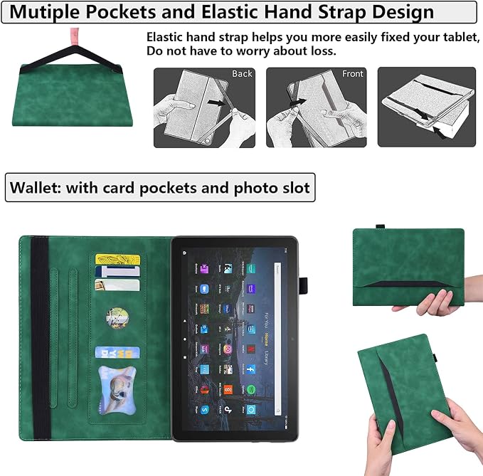 for Kindle Fire HD 8 Tablet (only Fits 10th Generation) &amp Fire HD 8 Plus 8 Case 2020 with Stand/Pencil Holder/Card Pocket/Elastic Band Embossed PU Leather Floral Cover Brown Peacock Flower