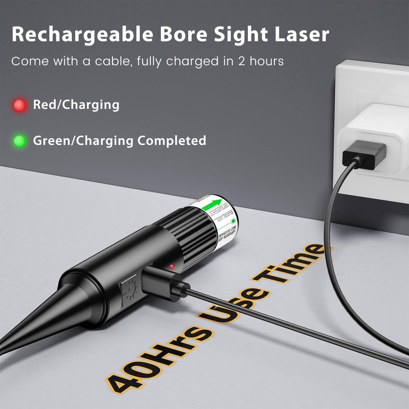 USB Rechargeable Bore Sight Laser, 64 Adapters Professional Green Laser Bore Sight Kit, Fit 0.17 to 12GA Calibers, Multiple Caliber Bright Bore Sighter Laser Powerful Support for All Gun, Rifle,Pistol