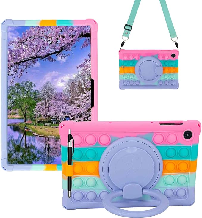 Silicone Tablet Case 360 Rotating Stand/Handle and Shoulder Strap Stylus Pen Soft Cover Compatible with Frameflow P10_ASHARECLOUD P10_T/P10C 10.1 inch Black