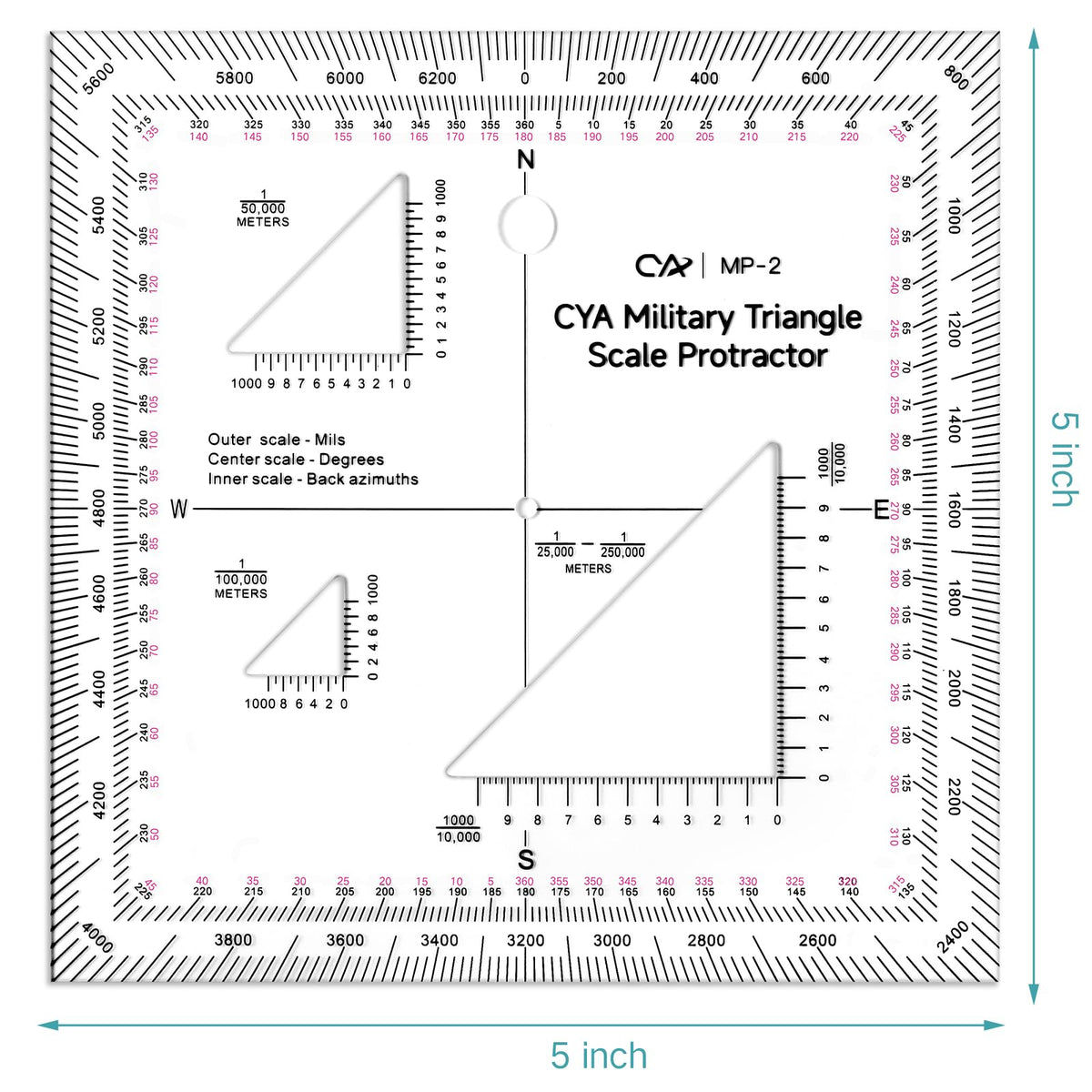 Zonon 5 Inch Military Map Protractor Military Style Utm/mgrs Coordinate Scale Map Perfectly Cut Land Navigation Protractor Maps Reading and Grid Coordinate Reader