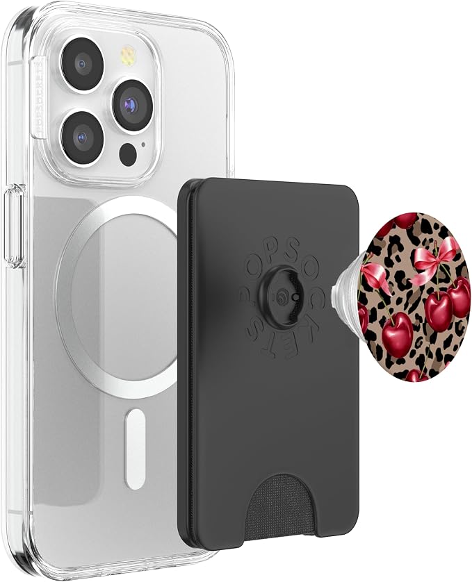 Brown Cheetah Valentine Girls Leopard Print Cherry And Bow PopSockets Adhesive PopGrip