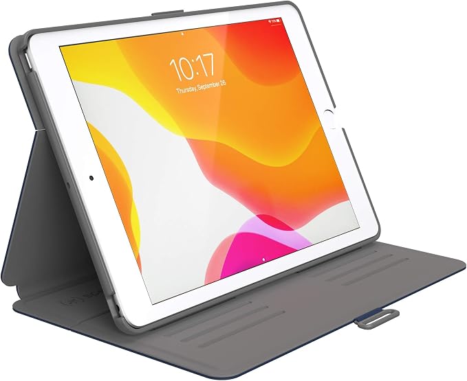 Speck Balance Folio Case for iPad 10.2 Inch (2019-2021) - Drop &amp Camera Protection Slim Multi Range Stand Apple Pencil Holder - Arcadia Navy/Moody Grey