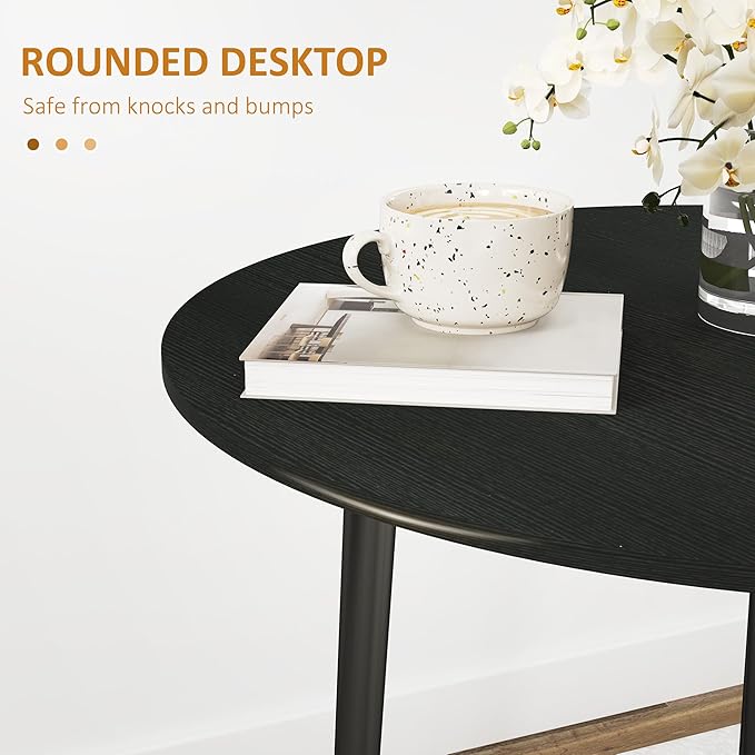 HOMCOM 35" Small Kitchen Table, Collapsible Drop Leaf Table for Small Spaces, Round Folding Dining Table with Solid Wood Legs for Kitchen, Dining Room, Black