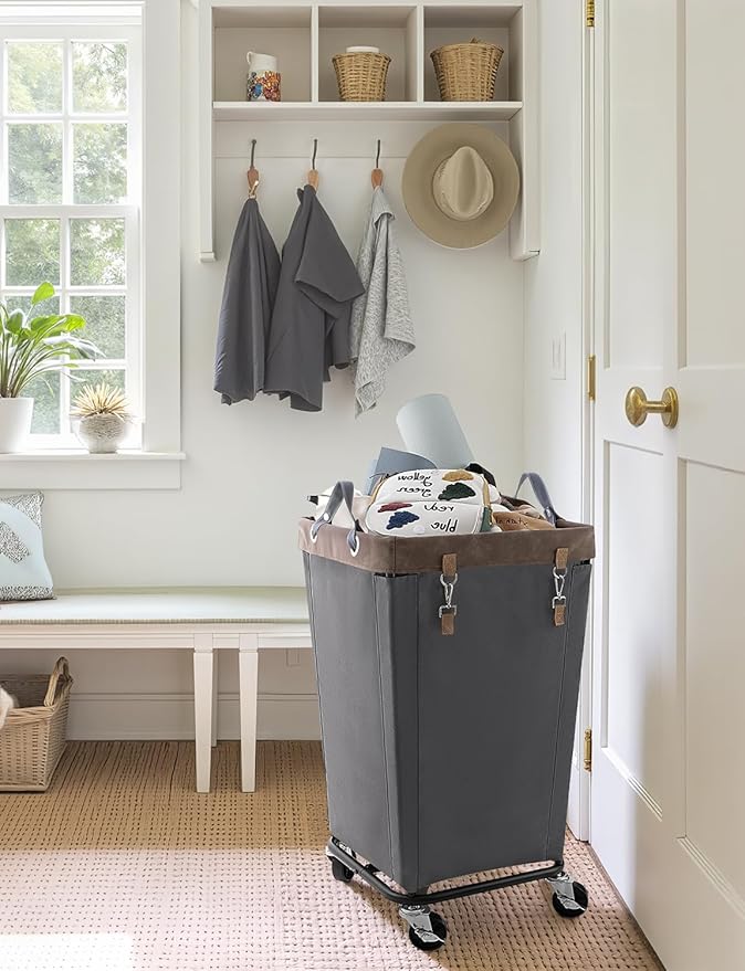 StorageWorks 160L Laundry Basket with Wheels, Large Rolling Hampers for Clothing Organizer, Dirty Clothes Basket for Hotel, Home, Closet, Dorm, Grey
