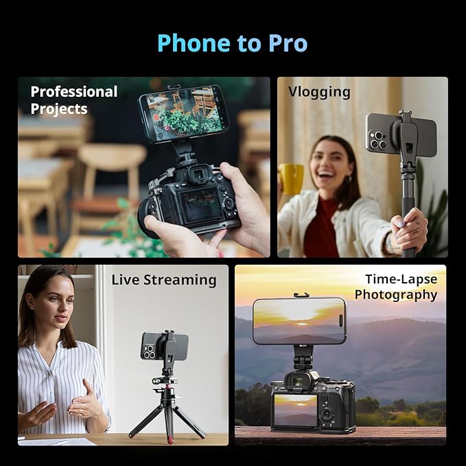 SMALLRIG AC-10 Magnetic Attachable Phone Clamp, Phone Mount with Cold Shoe Mount and 1/4"-20 Threaded Hole, for iPhone 17/16 / 15/14 / 13/12 Series, 90° Tilt for Recording, Live Streaming-5283