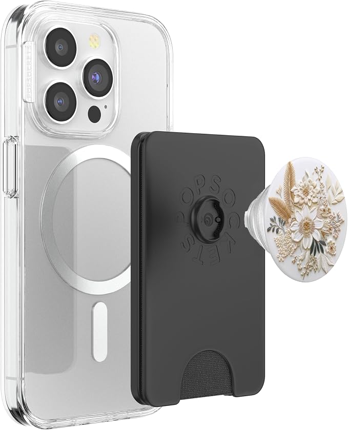 Beige Floral Flower Pattern On White Background PopSockets PopGrip for MagSafe