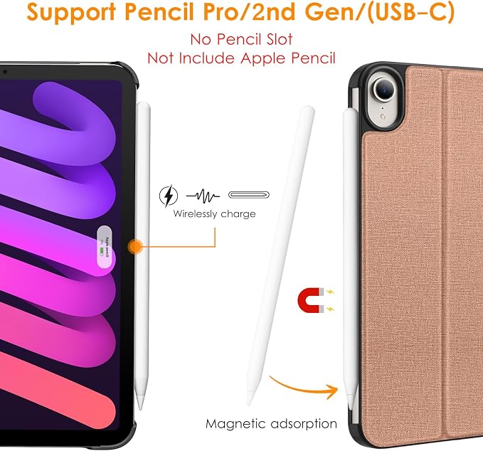 DTTO Case for iPad mini 7 (A17 Pro) 2024 iPad mini 6th Generation 2021 Fabric Texture Hard Back Cover iPad mini 7/6 Case 8.3 Inch with Auto Wake/Sleep Support Apple Pencil Charging Light Blue
