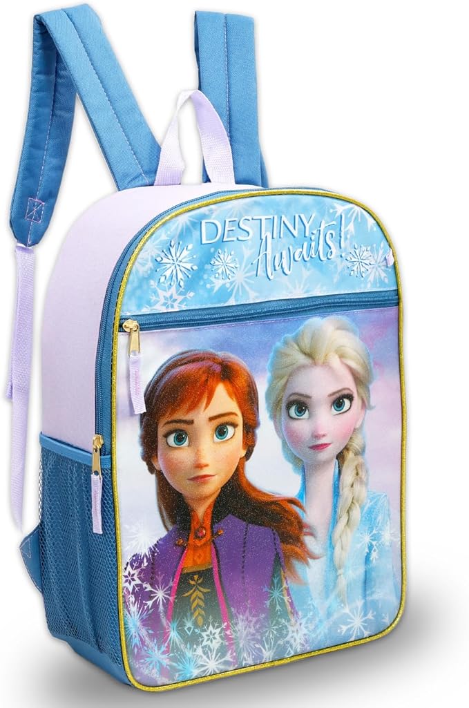 Disney Frozen Backpack and Lunch Bag for Kids - Bundle with 16" Backpack, Lunch Box, Snack Bag, Stickers, More Frozen School Bag Set for Girls