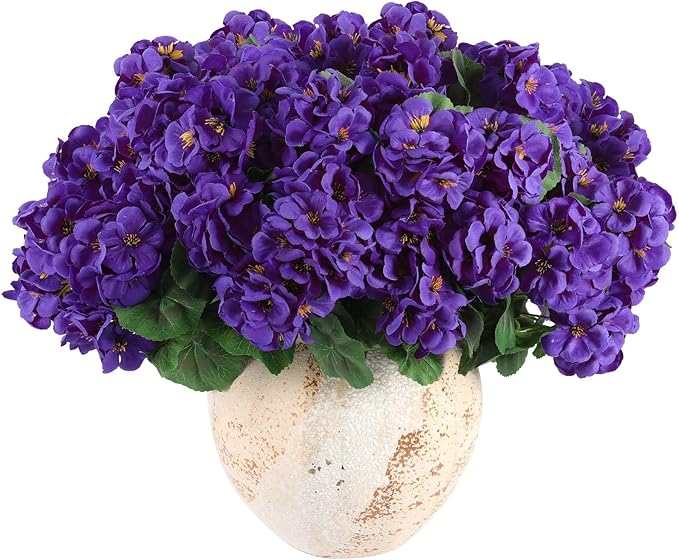 Hananona Artificial Geranium Flowers for Outdoors Geranium Silk Flowers Outdoor UV Resistant Garden Plants Faux Flowers for Home Kitchen Table Centerpieces Decor (12, Purple)