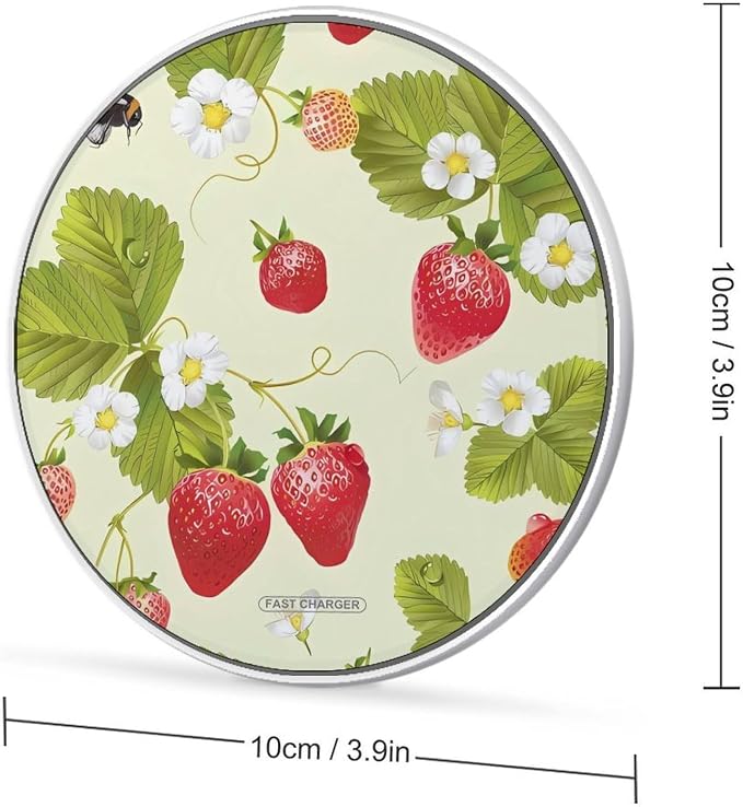 Lovely Strawberry Wireless Charger 10W Portable Fast Wireless Charging Pad Compatible with Phone Slim Charging Station Lightweight Charger Mat Charging Block for Travel Home Office