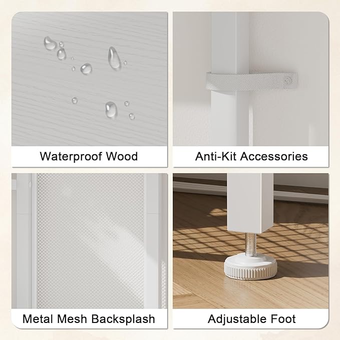 Furologee 6-Tier Bookshelf with Charging Station, Double Display Shelf with Drawer, Tall Freestanding Bookcase, Metal Open Book Shelf for Living Room, Bedroom, Home Office, White