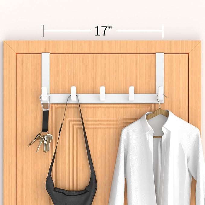 Over The Door Hooks Hanger with Extended Arms, Fits 1 3/8" Doors, L7U - Coat Rack, Bathroom Accessories and Towel Organizer Holder for Coat Robe Hat - 1 Pack, White