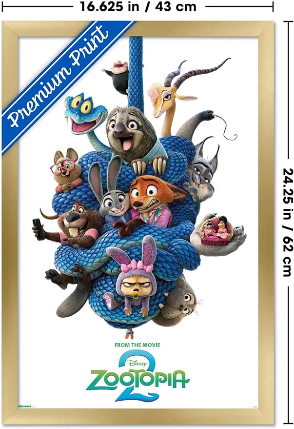 Disney Zootopia 2 (2025) - Group One Sheet Wall Poster, 22.4L" x 14.7W", Gold Framed Version