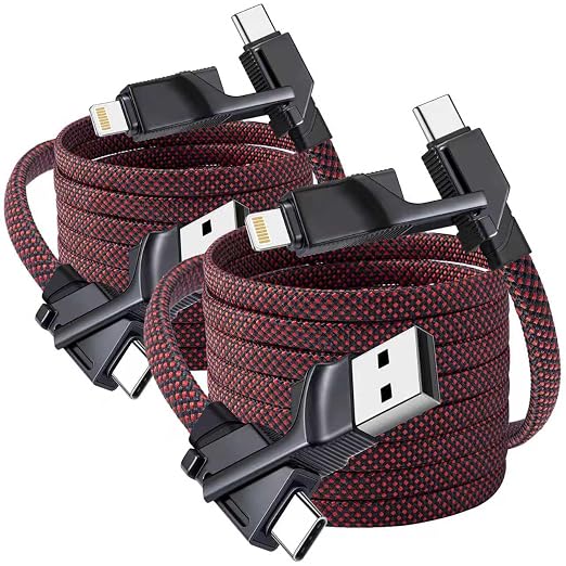Multi Charging Cable Fast Charging 240W2Pack 4in1 USB C to Lightning Cable | Braided USB C Cable iPhone Charger Cable with USB A/C to C/Lightning for iPhone 17 16 15 14 Pro/MacBook/iPad
