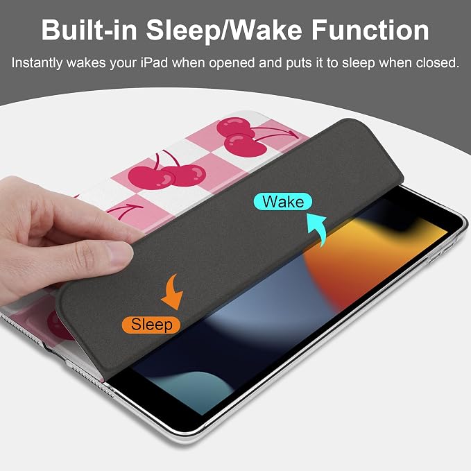 Compatible with iPad 10.2 Inch Case 2021 2020 2019 Smart Lightweight Trifold Stand Hard Plastic Transparent Cover Support Auto Sleep/Wake for iPad 10.2 9th/8th/7th Gen - Bear &amp Cherry