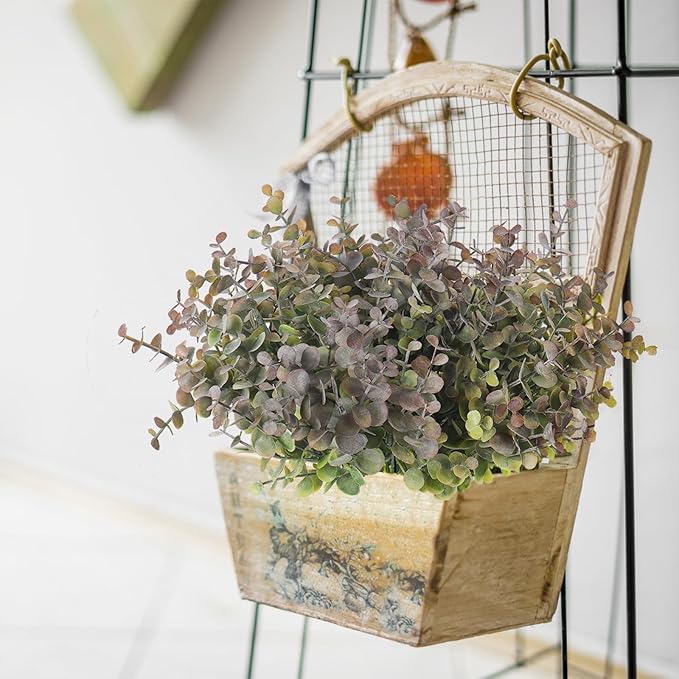 RECUTMS 20 Bundles Artificial Plants Outdoor Faux Plant Eucalyptus Stems Artificial Bushes Boxwood Bushes for Farmhouse Bathroom Office Vase Centerpiece Indoor Outdoor Decor(Dusty Purple)