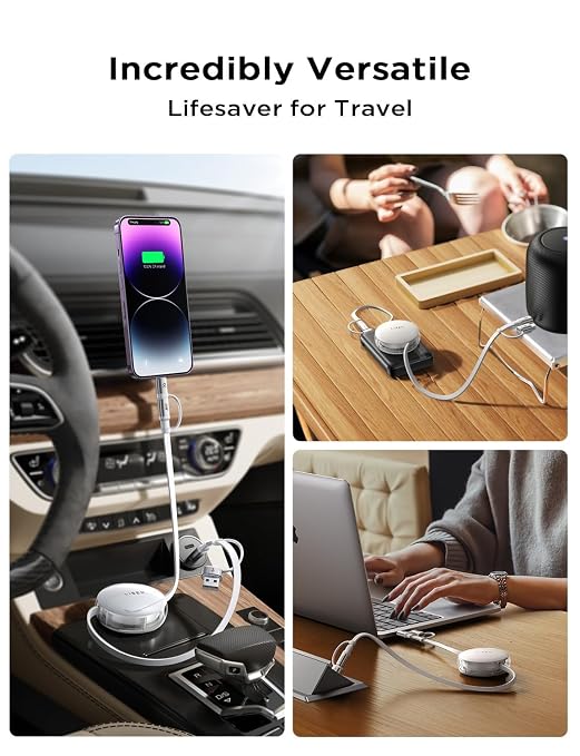 LISEN 5 in 1 Retractable Cord 60W Multi Charging Cable for Multiple Devices | USB-C/A/L Ports Retractable Chargers for iPhone 17/16/15/14/13/12/11 Pro/Max Galaxy S25/S24/S23 iPad Pro/Air