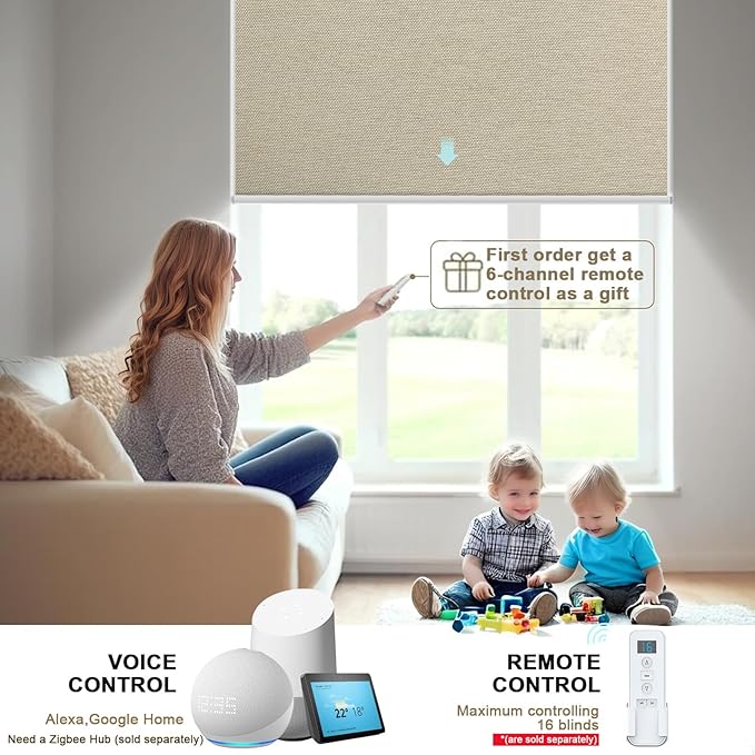 COOLWINDS Motorized Blinds with Remote Cordless Automatic Motorized Shades Custom Blinds for Windows Smart Curtains Compatible with Alexa Google Home(Blackout Sweet Latte,W43 x H72in)