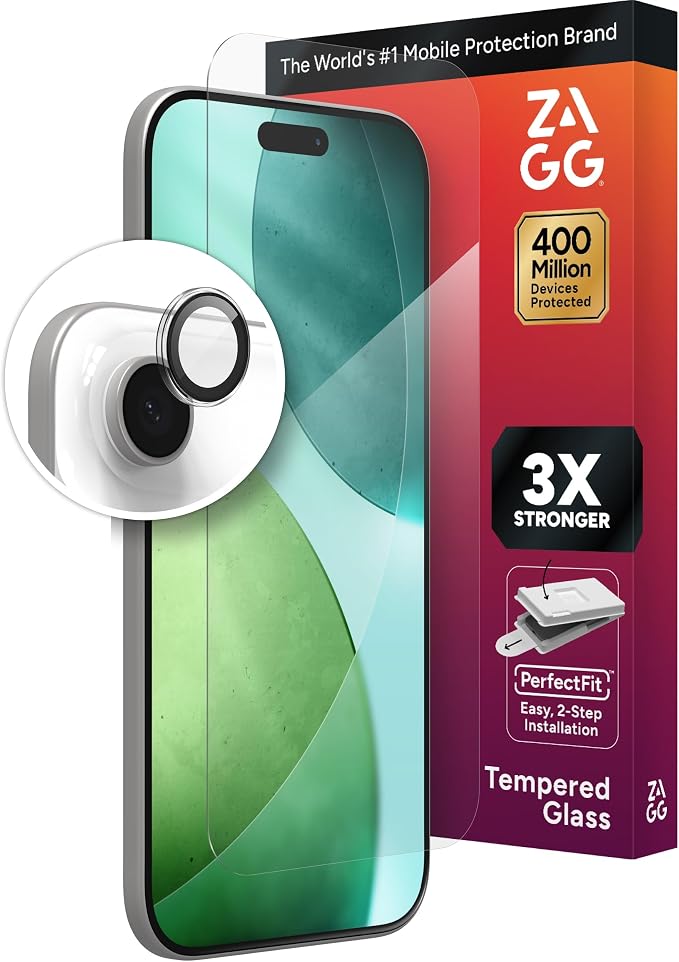 ZAGG Glass+ Screen &amp Camera Lens Protection for iPhone 17 Pro Max - Impact &amp Shatter Protection Full Coverage Scratch &amp Smudge-Resistant Tempered Glass Anti-Reflective Camera Lens Protec