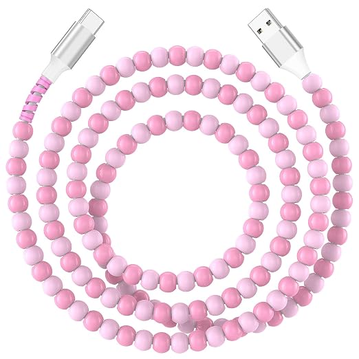 Jelanry 3FT USB-A to USB-C Fast Charging Cable Beaded &ampData Sync Women Girl | Cute kawaii beaded cable for iPhone 17/16/15 Samsung S26/S25/S24 Pixel iPad Fast charge for daily use office &amp tra