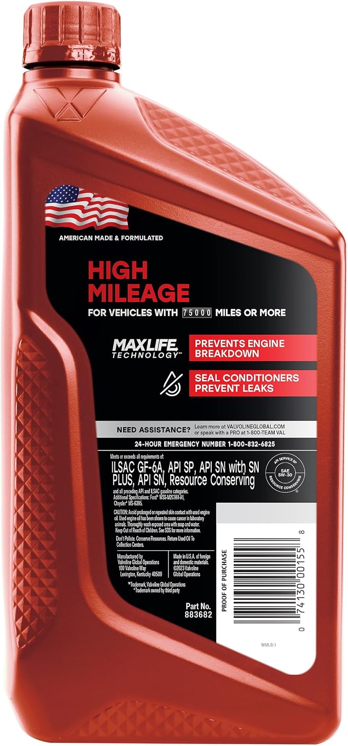 Valvoline High Mileage with MaxLife Technology 5W-30 Synthetic Blend Motor Oil