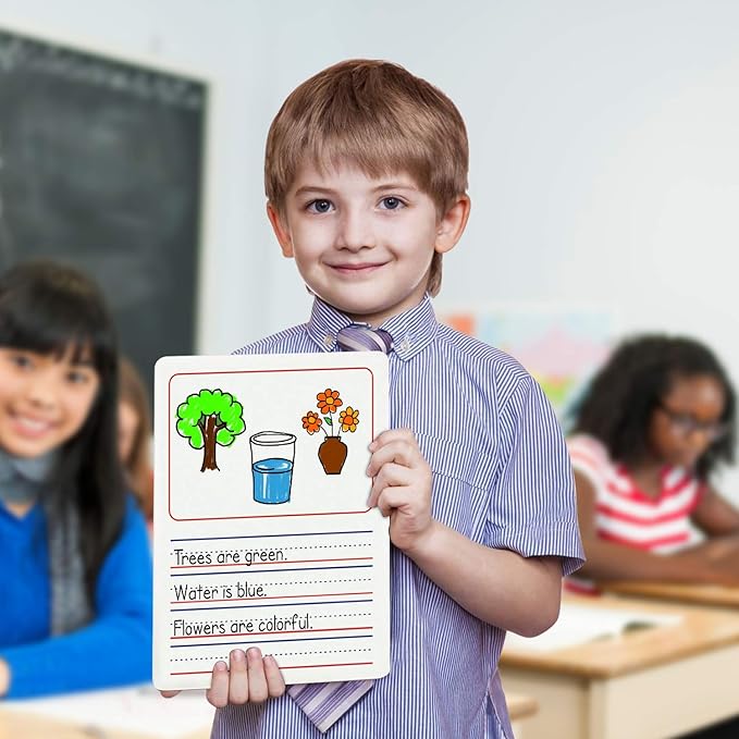 Double Sided Whiteboard 9”x12” Story Lined Dry Erase Board for Kids Writing Board Age 3-5 Practice Drawing Small White Board Teacher Elementary Grade 1 Kindergarten Preschool