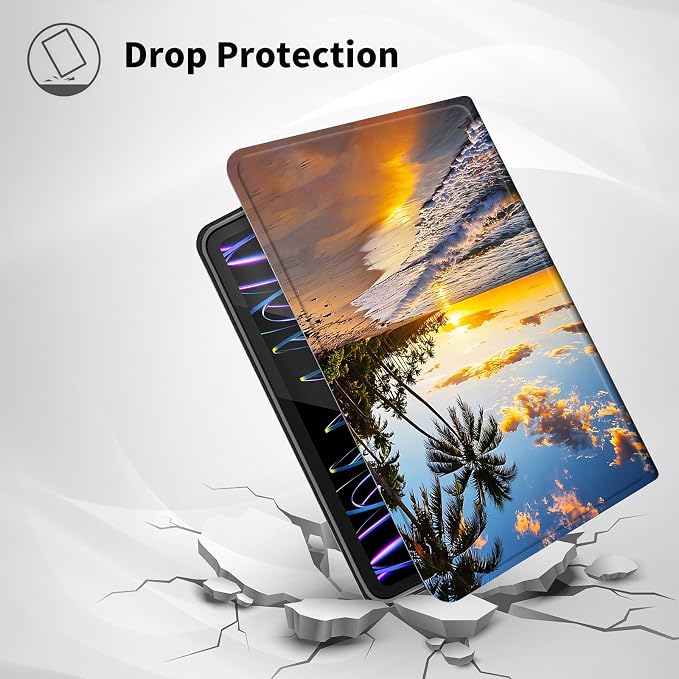Case for Kindle Paperwhite 12th Generation 7 &amp Kindle ColorSoft Signature Edition – PU Leather with Auto Sleep/Wake Slim Lightweight Protective Cover – Beach Sunset Palms