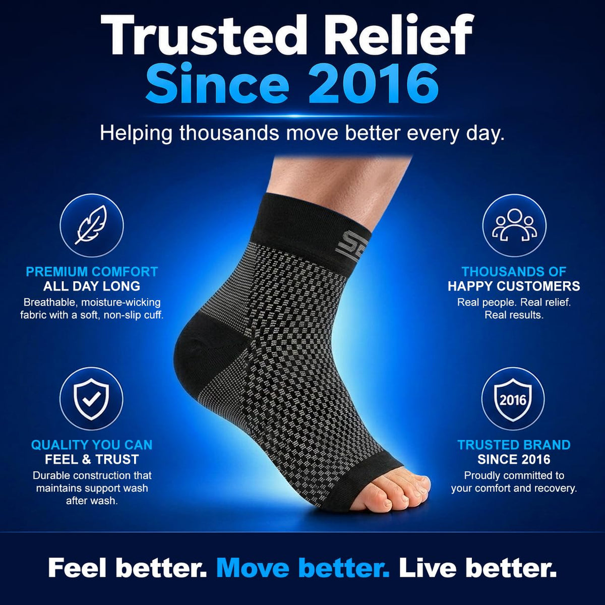 SB SOX Plantar Fasciitis Compression Socks – Arch Support Sleeve for Heel Pain Relief, Achilles Tendonitis & Foot Pain – Toeless Ankle Compression, All-Day Comfort (Black, Medium)